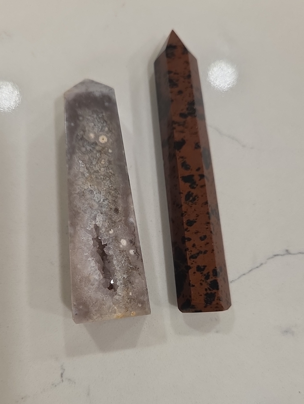 Brown and Gray Polished Crystal Obelisk Pair - Decorative Accent